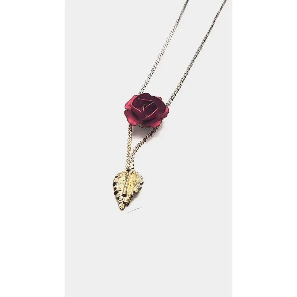 Vintage Metal Rose Necklace 16in